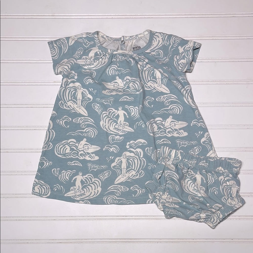 WINTER WATER FACTORY VGUC 100% Cotton Surf Print Dress Bloomer Matching Set